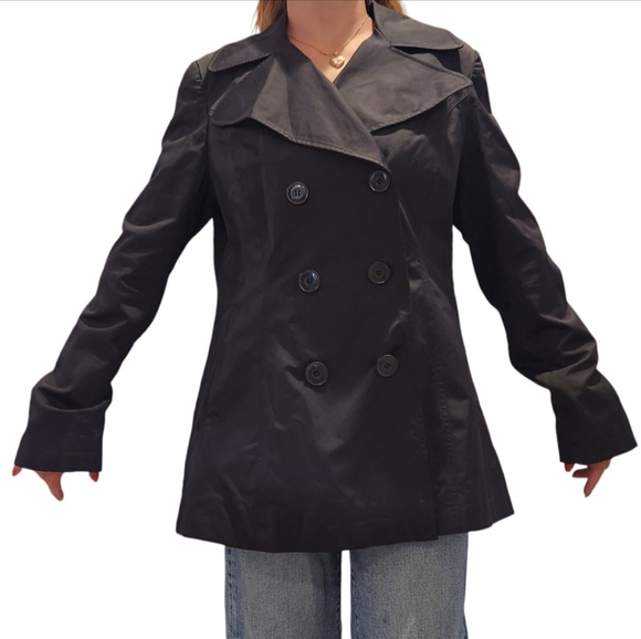DKNY Black Womens Double Breasted Peacoat Large Pockets Lined Career Fall Work - Picture 5 of 13